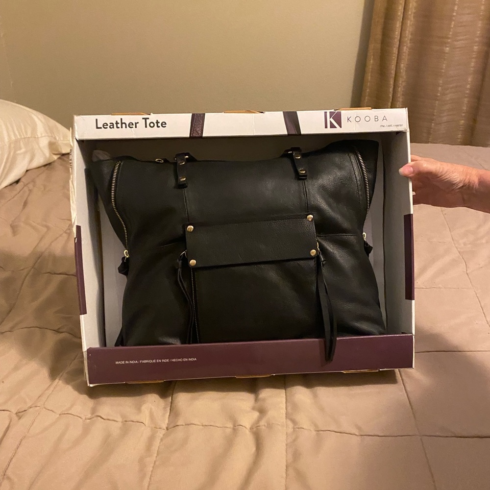 Black leather tote bag